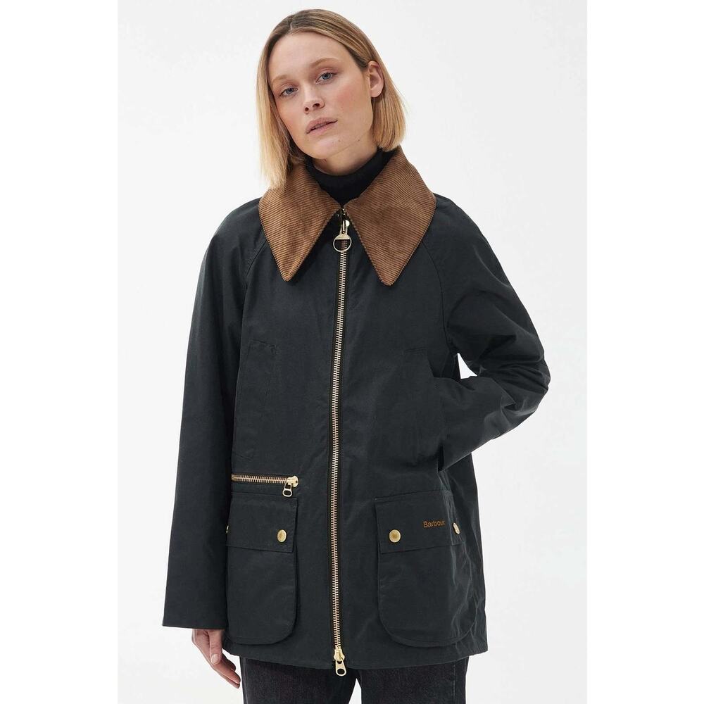 Barbour Deep Green Jacket with Brown Corduroy Collar